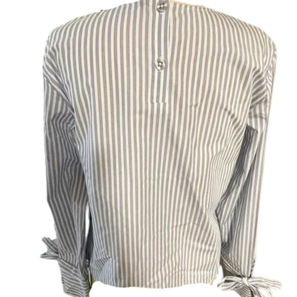 Banana Republic Poplin Striped Blouse in Navy & White Petite Size XXS - Picture 3 of 5